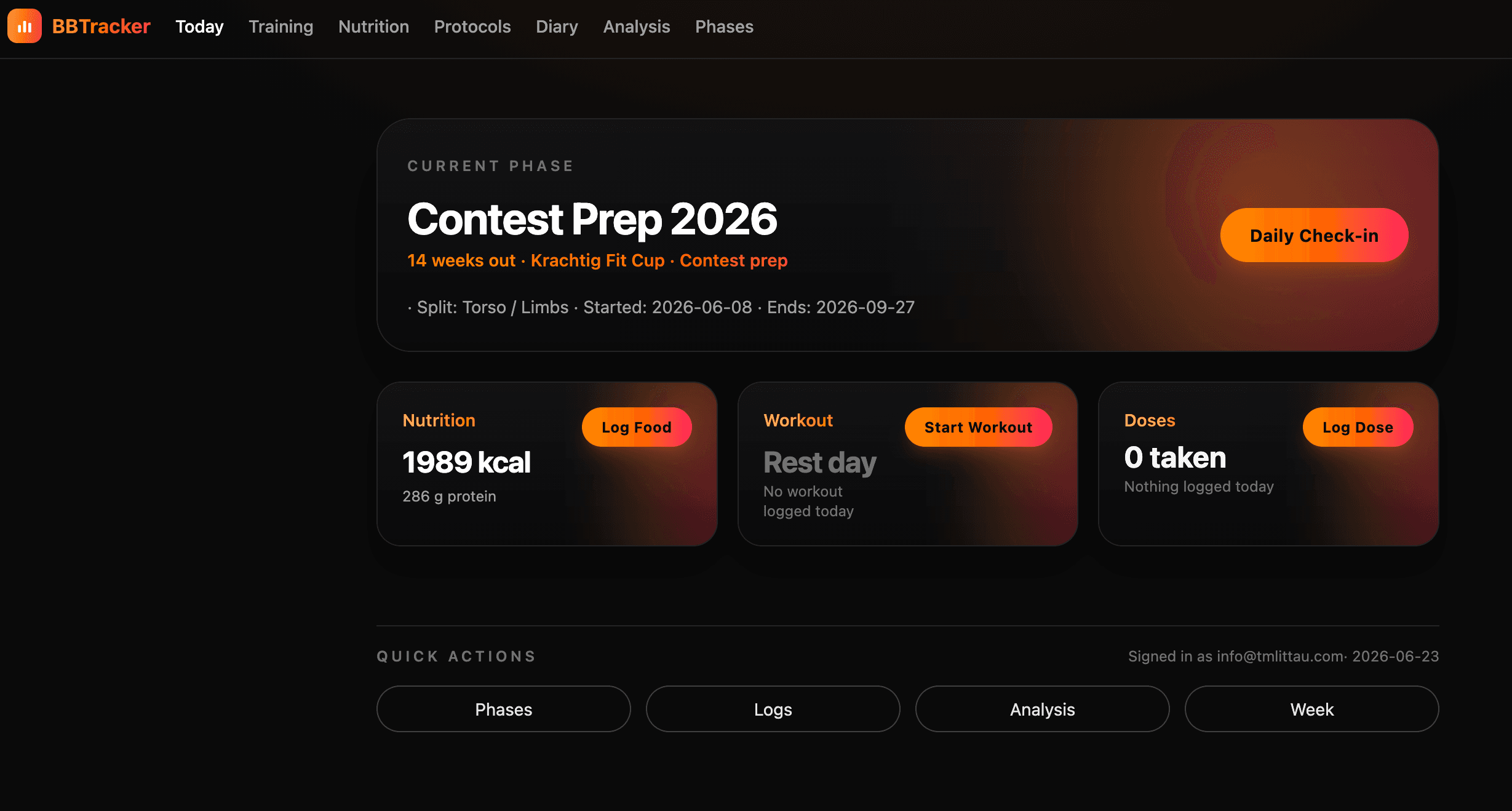 The BBTracker dashboard